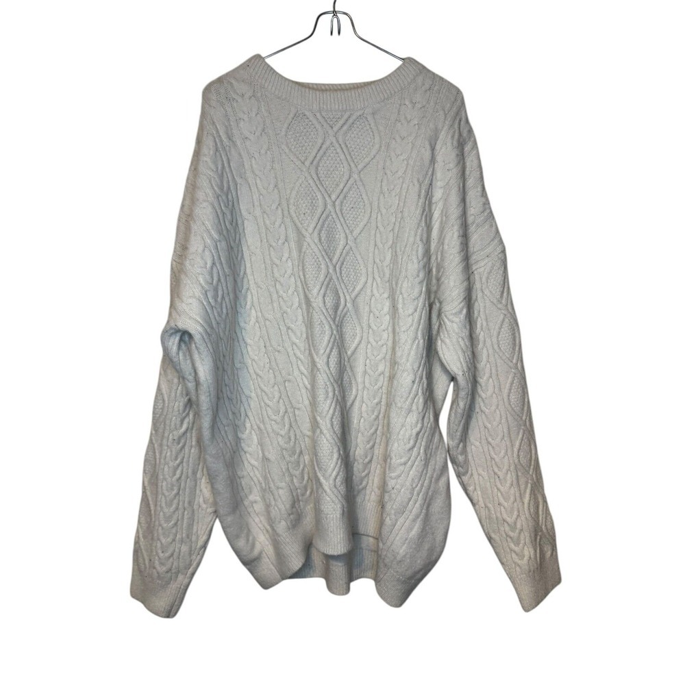 Aelifric Eden Women's Sweater Cable Knit Pullover Long Sleeve Oversized White XL
